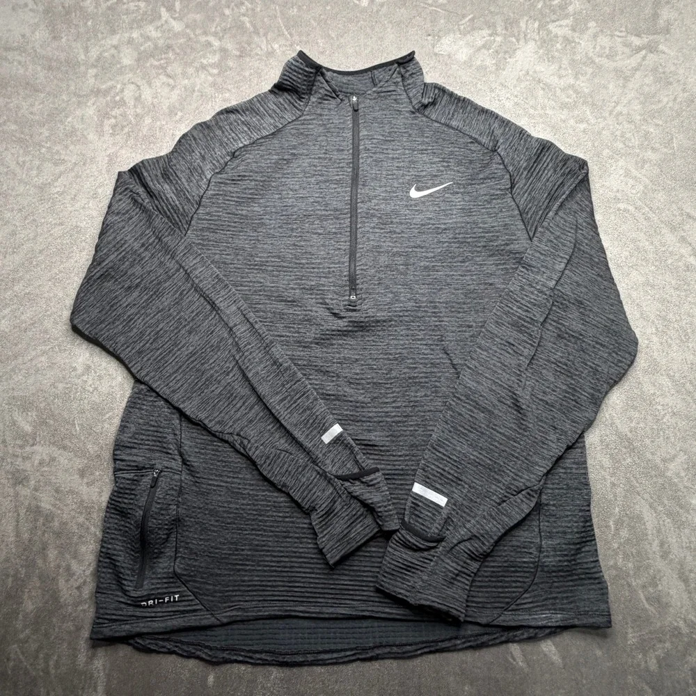 Nike Dri-FIT 1/4 Zip Pullover Mens Large Grey Marled Running Top Thumbholes